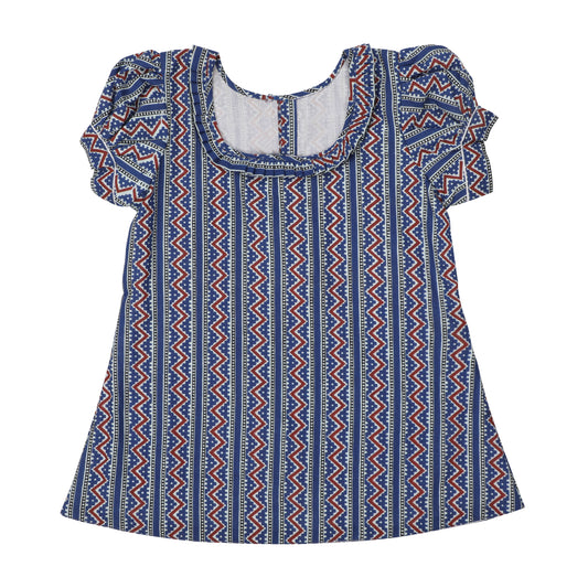 Cotton Frock for Girls | Half Sleeves - Geometric Print | Blue