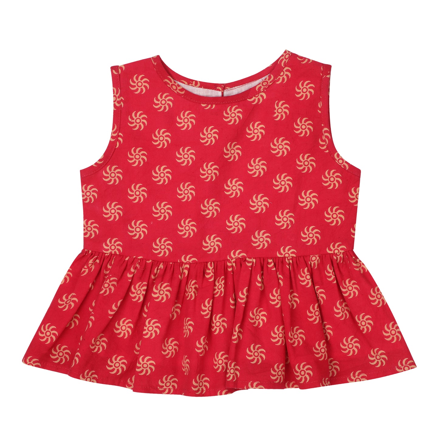 Cotton Frock for Girls | Sleeveless - Golden Chakra Print | Rani Color