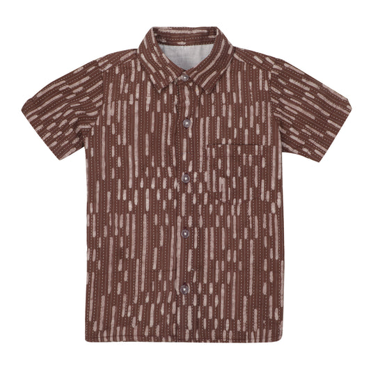 Cotton Shirt for Boys | Standard Collar - Thread Work | Brown
