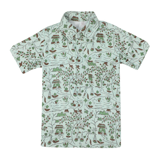 Cotton Shirt for Boys | Standard Collar - Madhubani Print | Sea Green