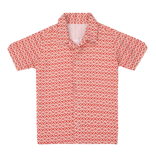Cotton Shirt for Boys | Standard Collar - Small Print | Red & White