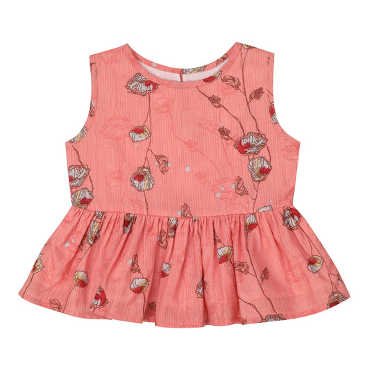 Cotton Frock for Girls | Sleeveless - Floral Print | Pink