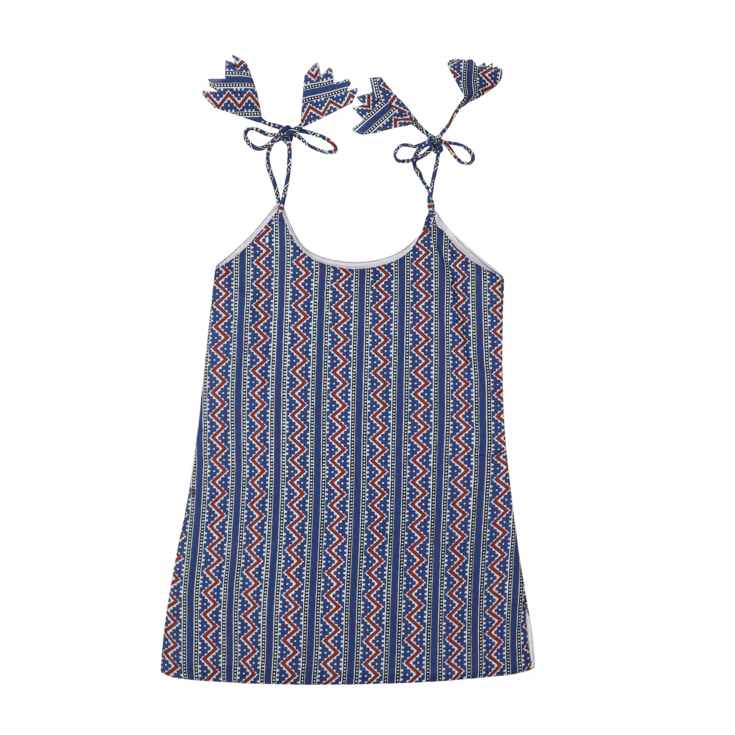 Cotton Sameej for Girls | Sleeveless - Geometric Print | Blue