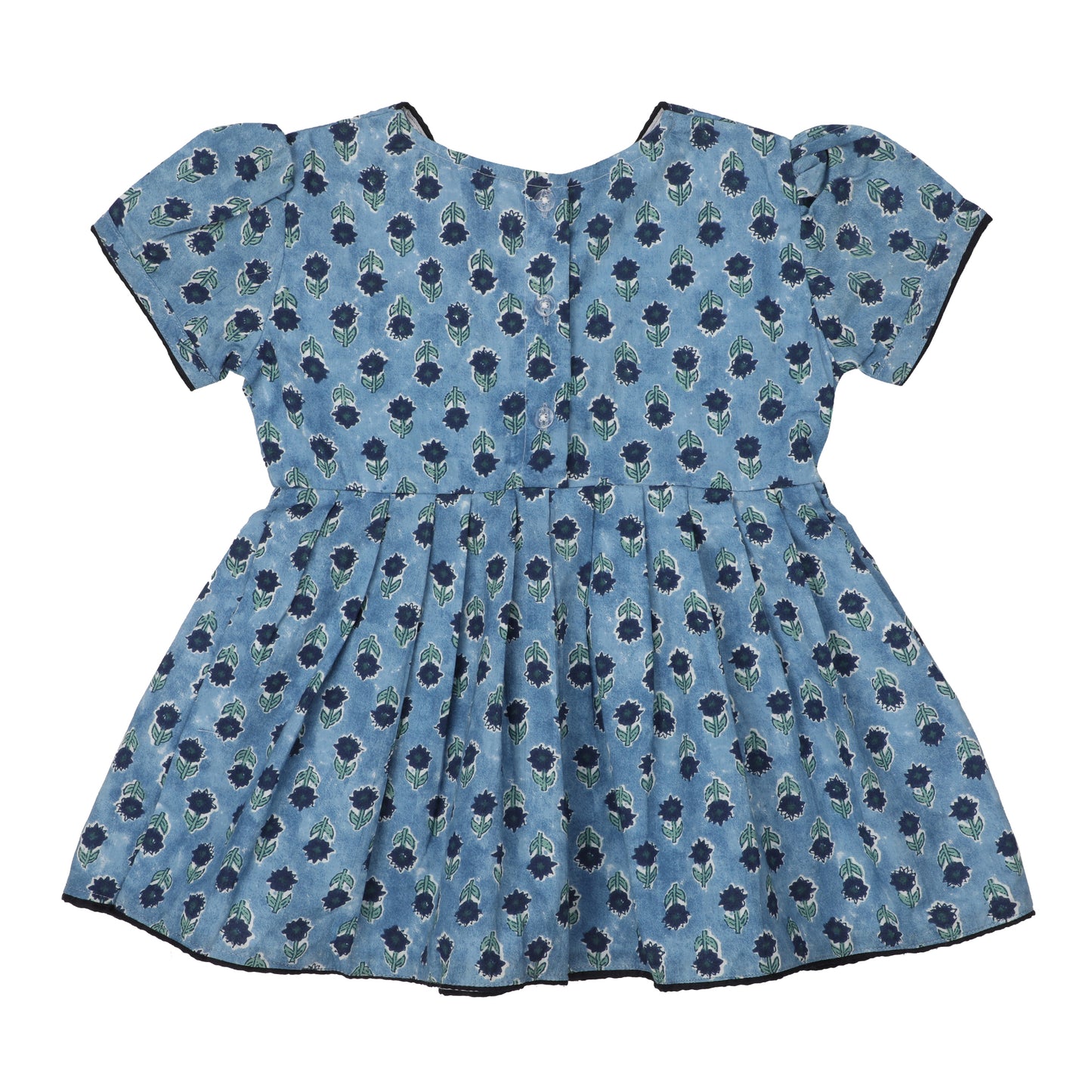 Cotton Frock for Girls | Short Sleeve - Floral Print | Blue