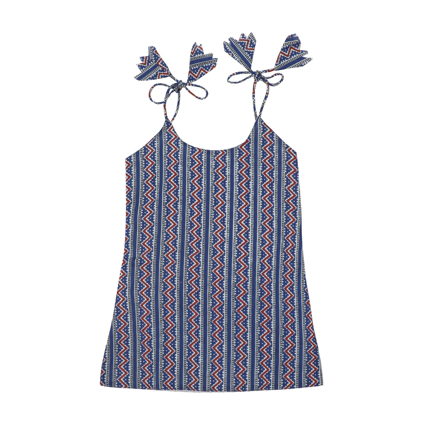 Cotton Sameej for Girls | Sleeveless - Geometric Print | Blue