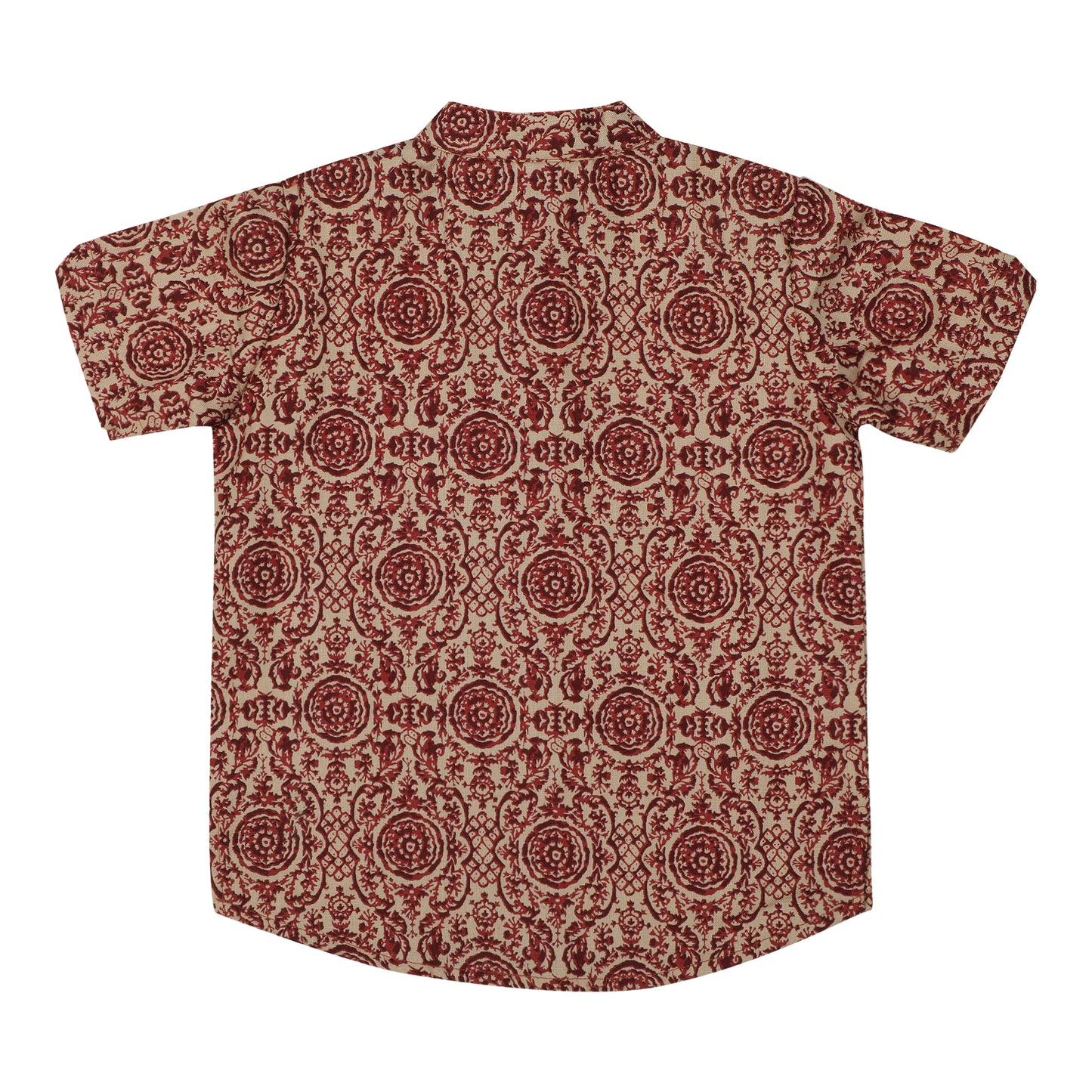 Cotton t-shirt for Boys | Chinese Collar - Classic Print | Maroon