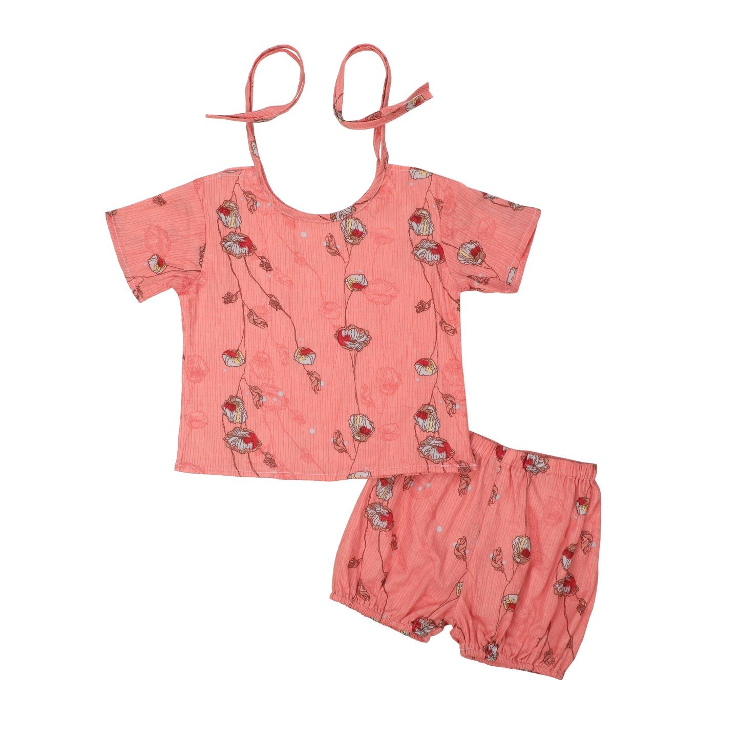 Cotton Jhabla Set for Infants | 2 Piece - Floral Print I Pink