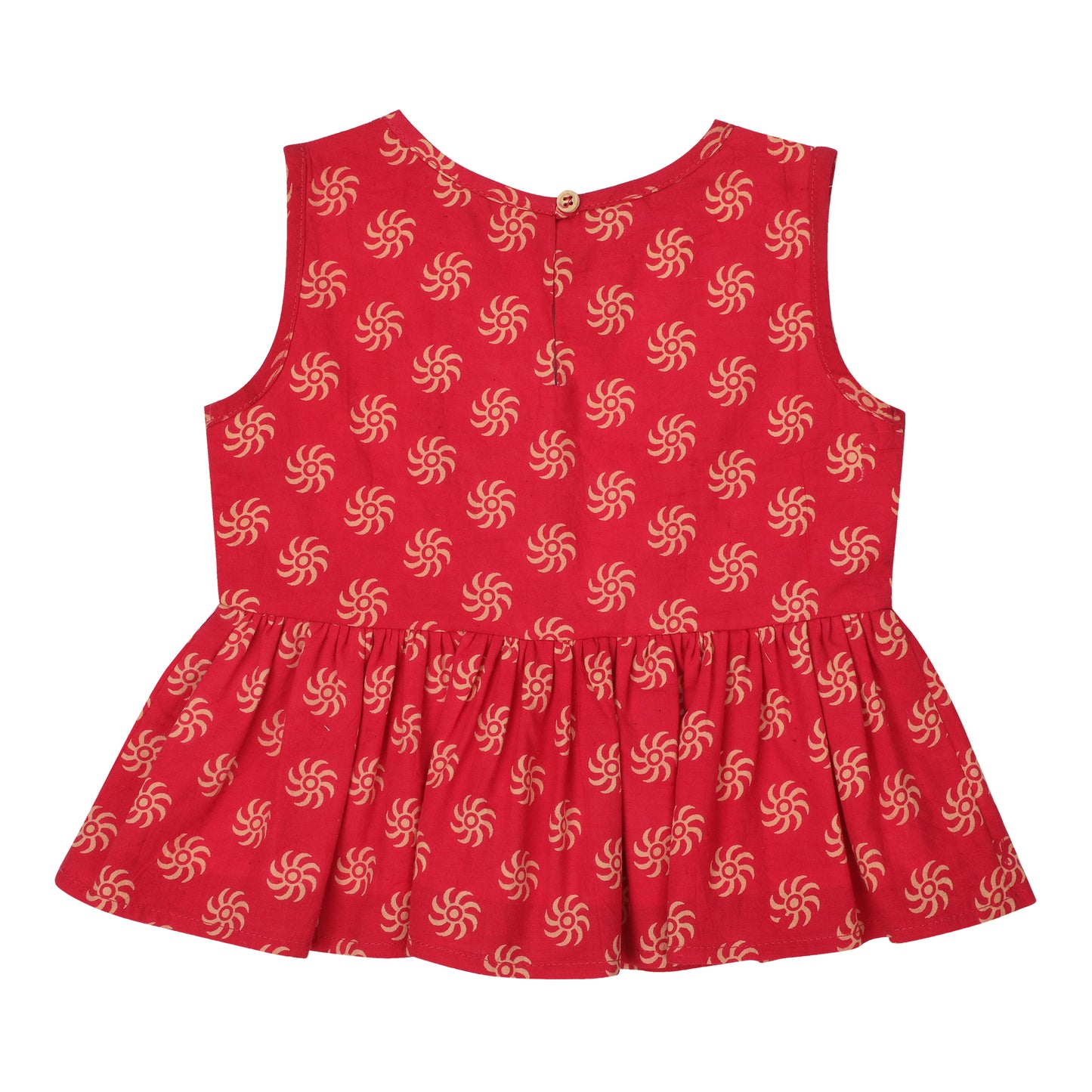 Cotton Frock for Girls | Sleeveless - Golden Chakra Print | Rani Color