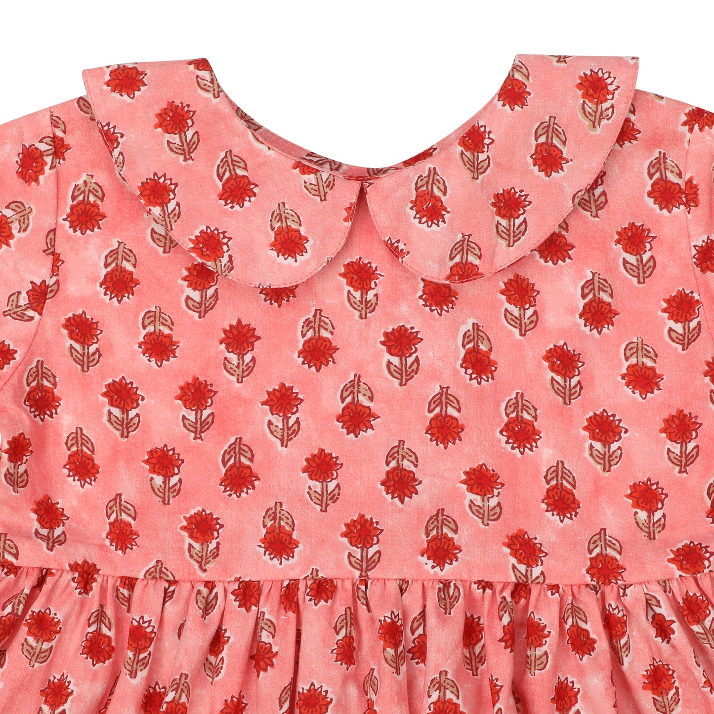 Cotton Frock for Girls | Peter Pan Collar - Floral Print | Pink