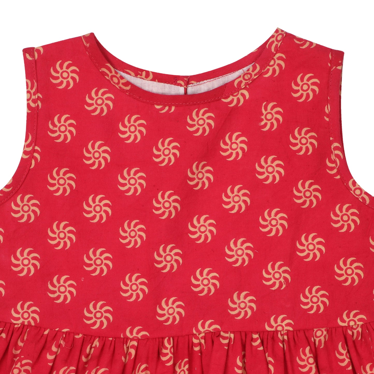 Cotton Frock for Girls | Sleeveless - Golden Chakra Print | Rani Color