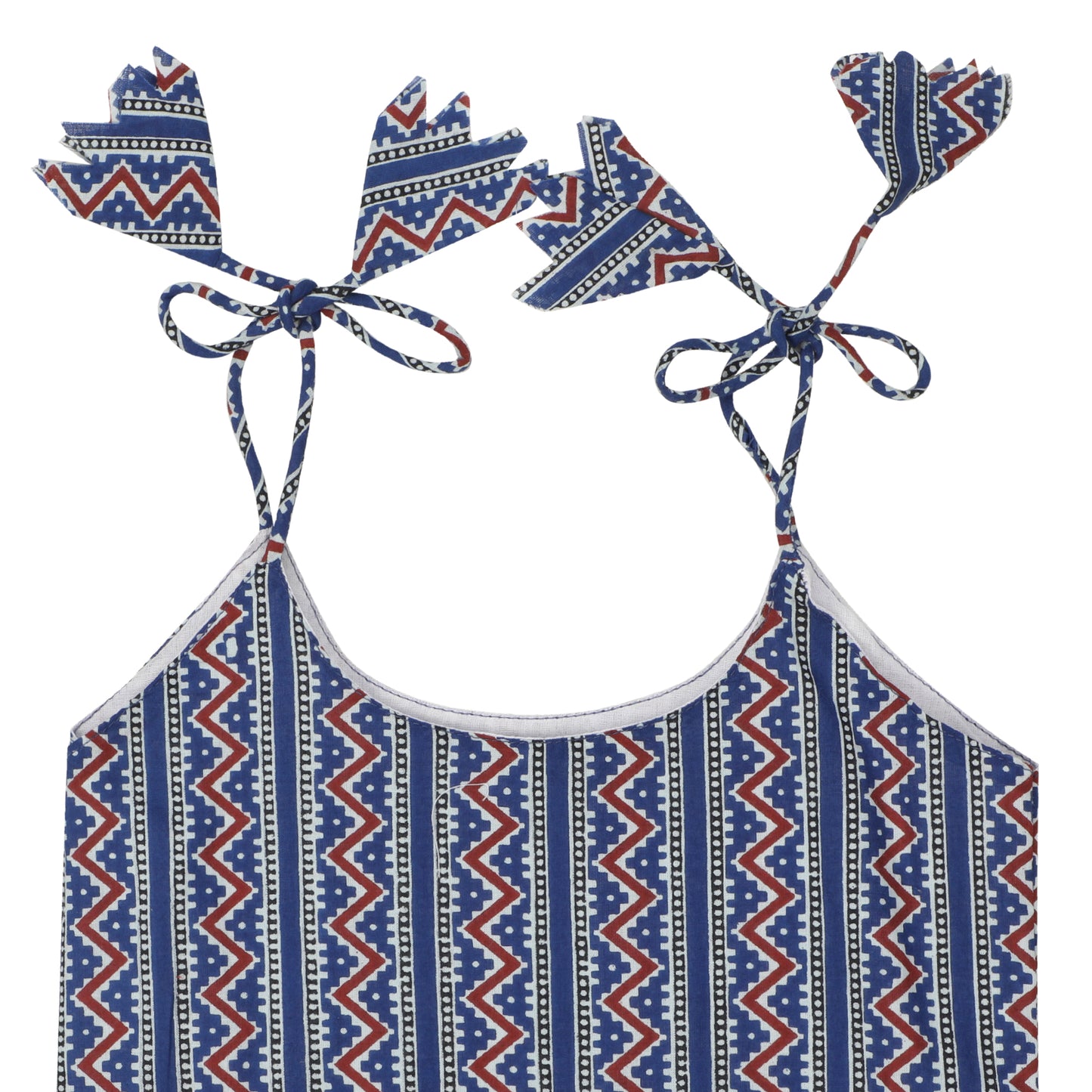 Cotton Sameej for Girls | Sleeveless - Geometric Print | Blue