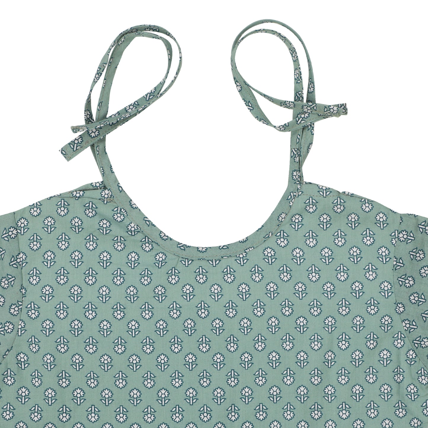 Cotton Jhabla Set for Infants | 2 Piece - Floral Print I Sea Green