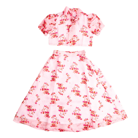Cotton Maxi Dress for Girls | Half Sleeve - Floral Print | Pink